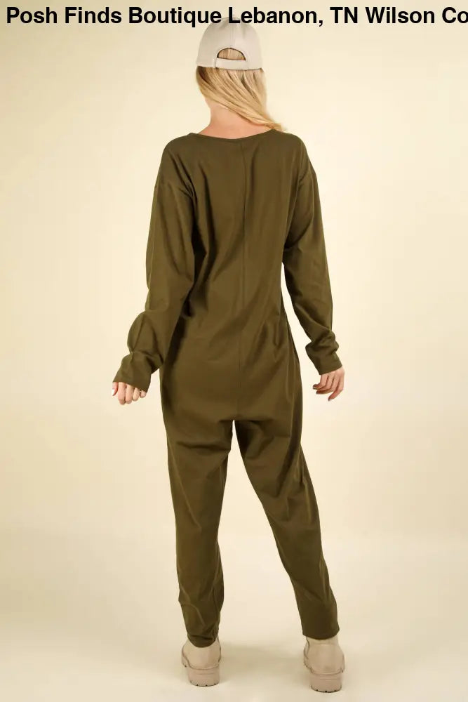Knit Baggy Comfy Jumpsuit: OLIVE - Posh Finds