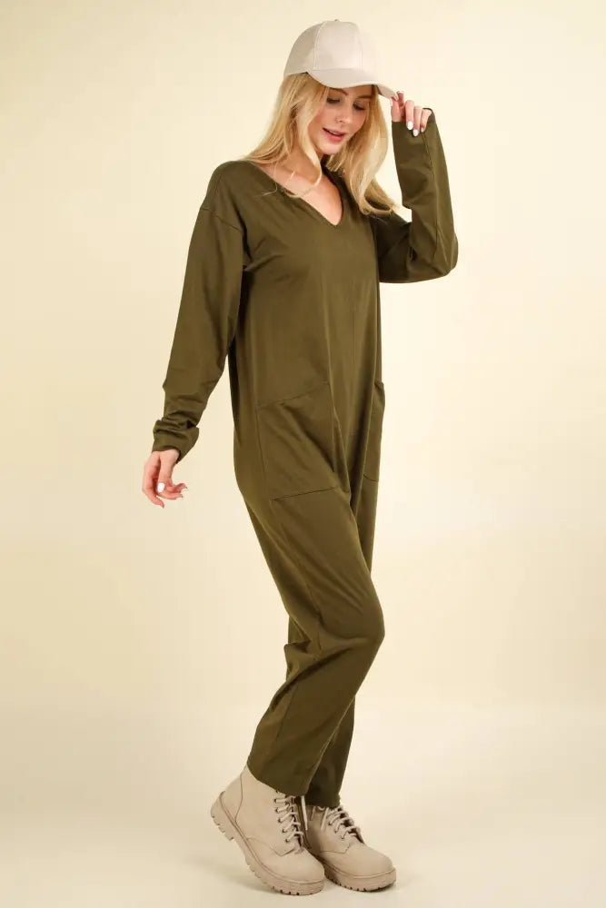 Knit Baggy Comfy Jumpsuit: OLIVE - Posh Finds