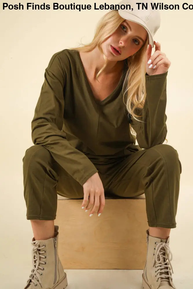 Knit Baggy Comfy Jumpsuit: OLIVE - Posh Finds