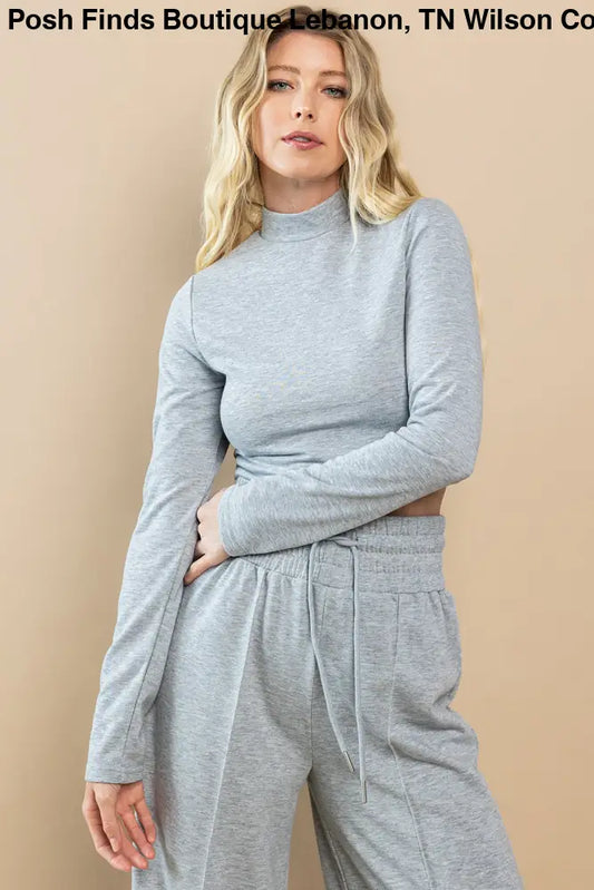 Knit Mock Neck Top in Heather Gray - Posh Finds