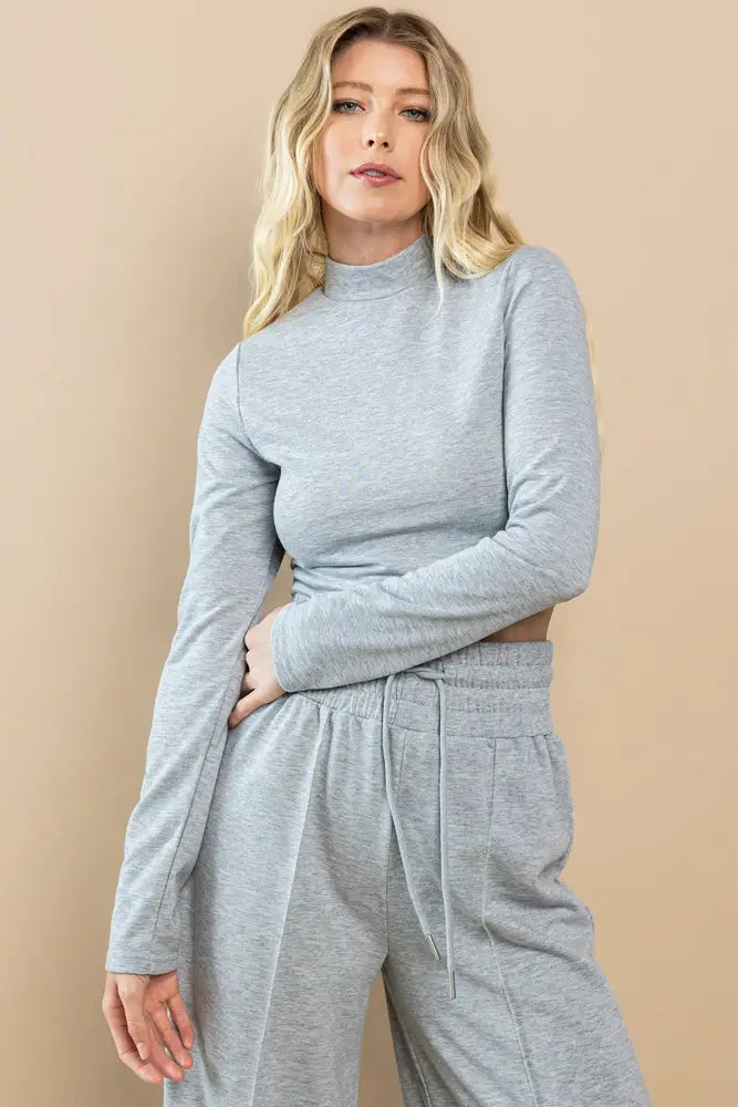 Knit Mock Neck Top in Heather Gray - Posh Finds