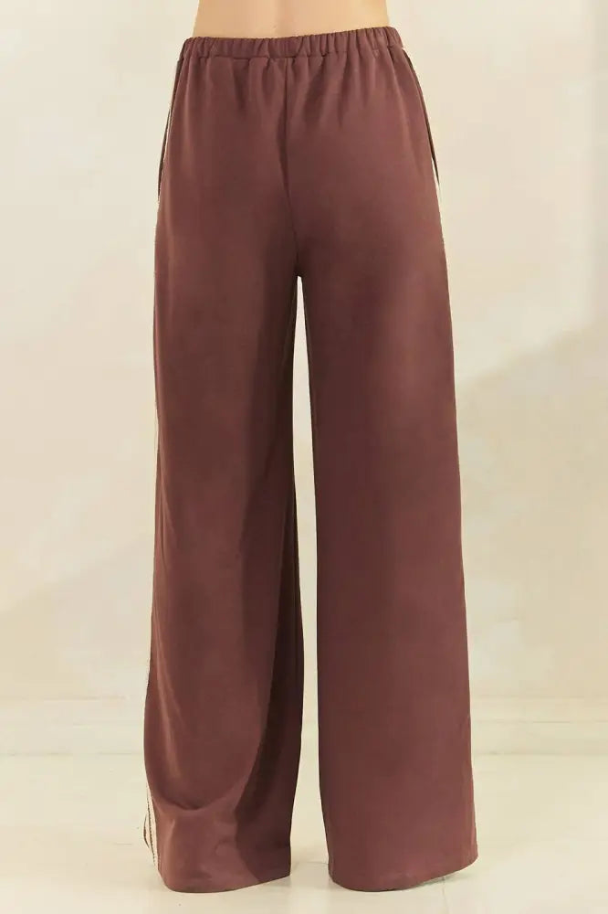 LACE STRIPED ELASTIC WAIST TERRY SWEATPANTS: RED - Posh Finds