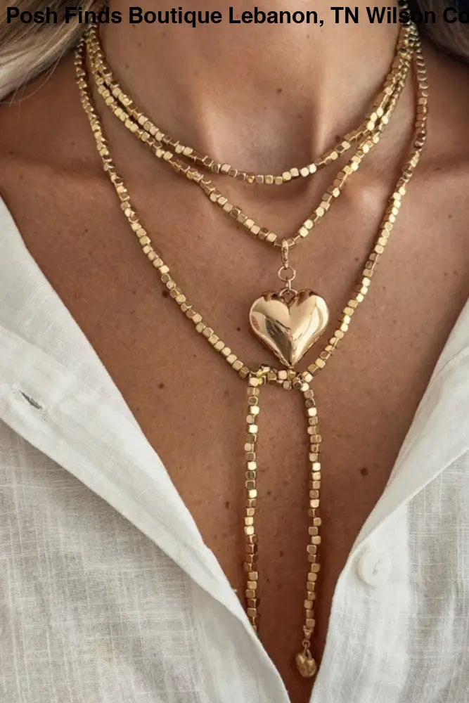 Large Heart Pendant Y Shape Bead Necklace - Accessories
