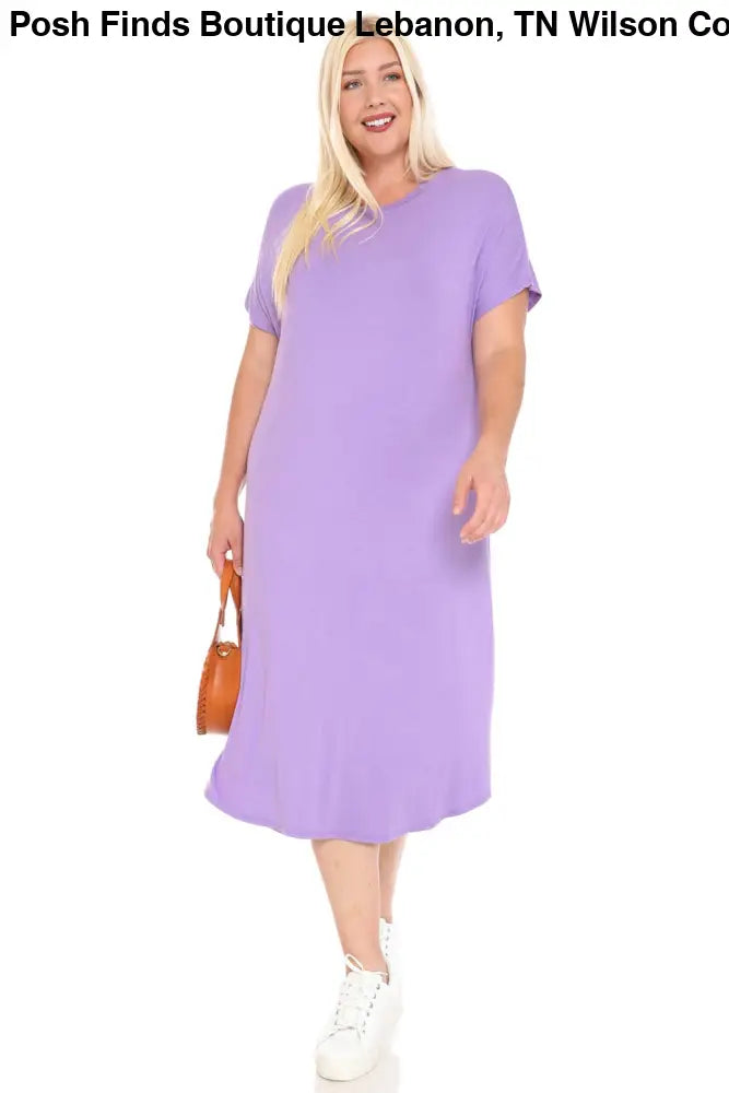 Lavender Plus Size A-Line Drop Shoulder Midi Dress - Women > Dresses
