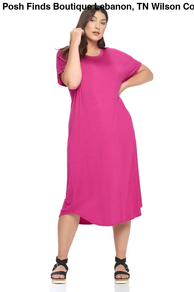 Lavender Plus Size A-Line Drop Shoulder Midi Dress - Women > Dresses
