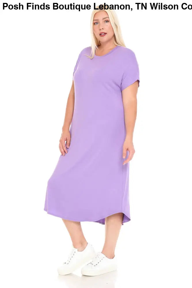 Lavender Plus Size A-Line Drop Shoulder Midi Dress - Women > Dresses