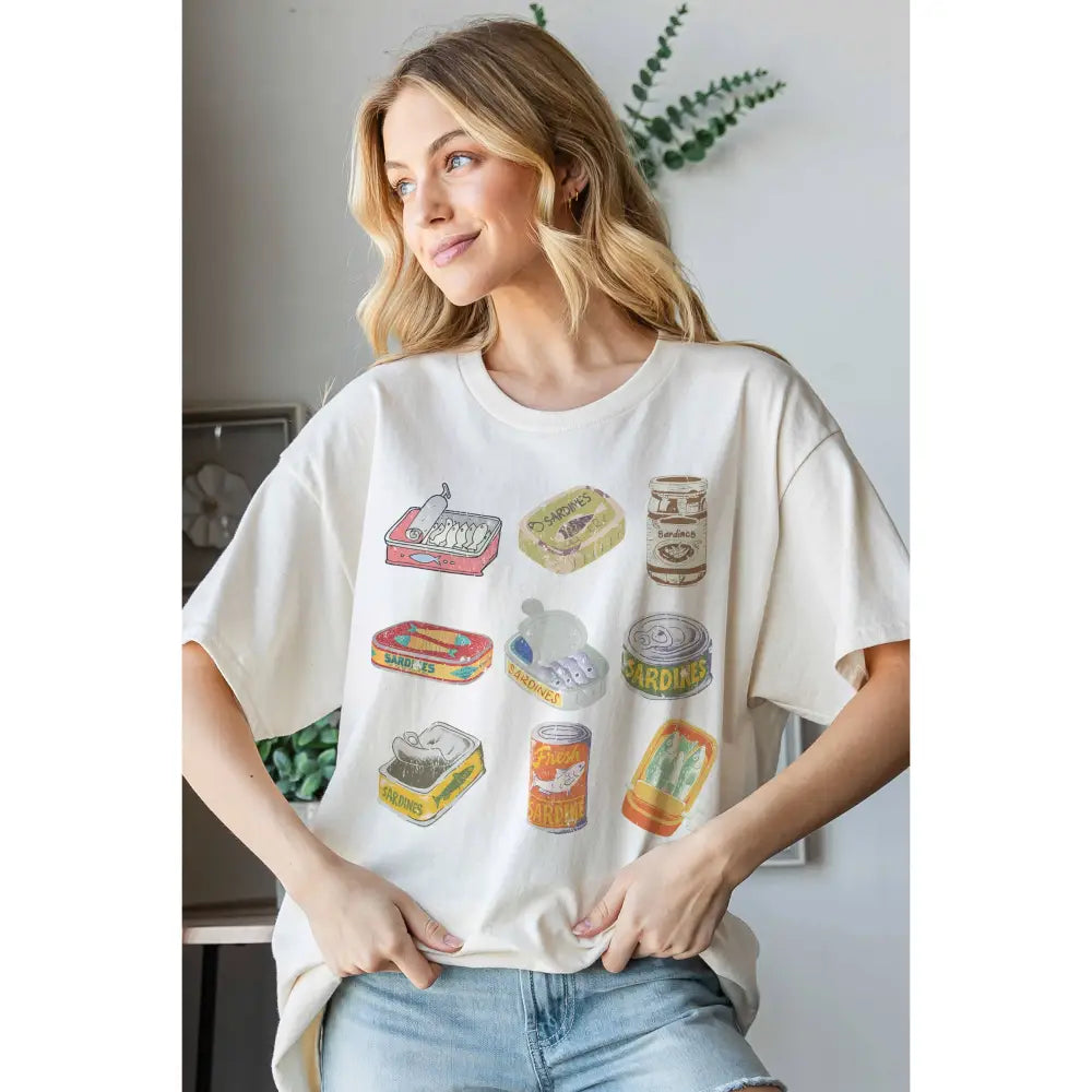 LE SARDINE GALLERY Oversized Graphic Tee: WHITE - Posh Finds
