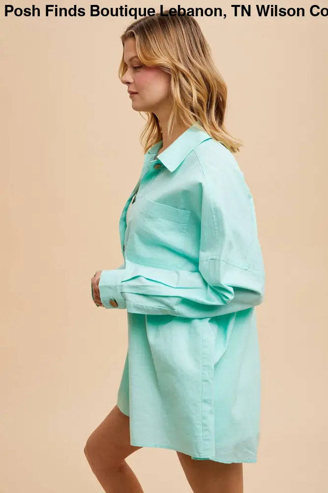 LINEN BLEND BUTTON DOWN: LIMPET - Posh Finds