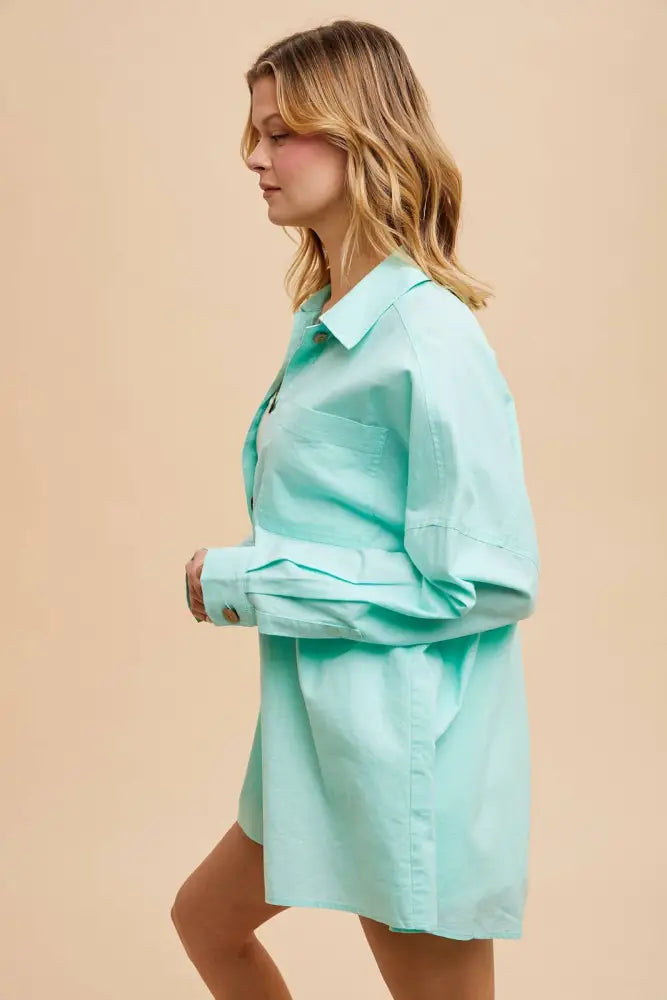LINEN BLEND BUTTON DOWN: LIMPET - Posh Finds
