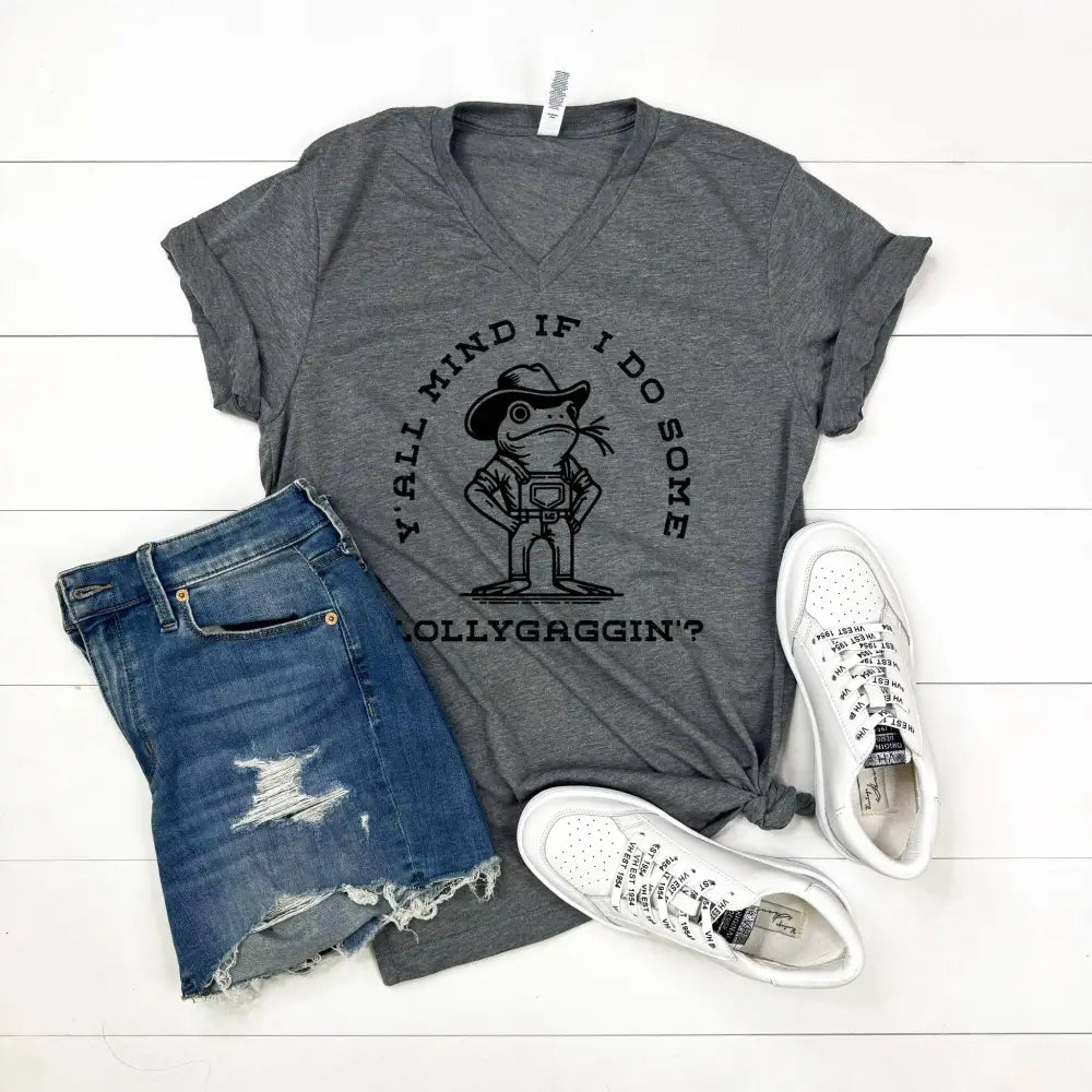 Lollygaggin' Frog Shirt Graphic Tee Tshirt Grey - Posh Finds