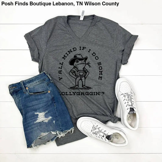 Lollygaggin' Frog Shirt Graphic Tee Tshirt Grey - Posh Finds
