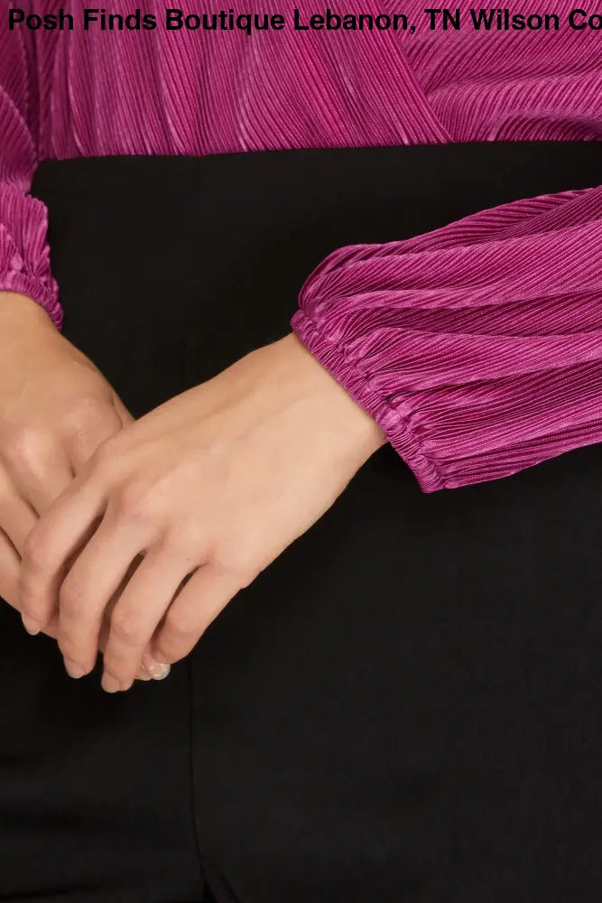 LONG SLEEVE PLEATED WOVEN BODYSUIT Hunter Green or Magenta - Posh Finds