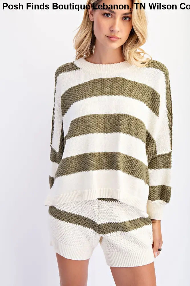 Loose Fit Stripe Sweater Cream/Olive - Sweater