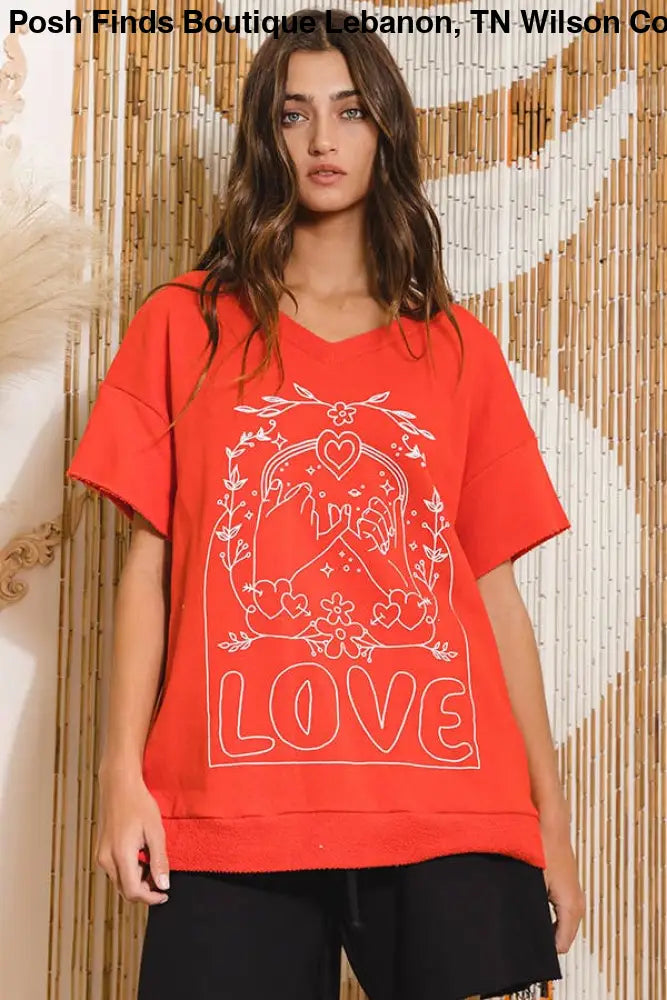 Love Graphic French Terry Loose Fit T-shirt: ASH GREY - Posh Finds