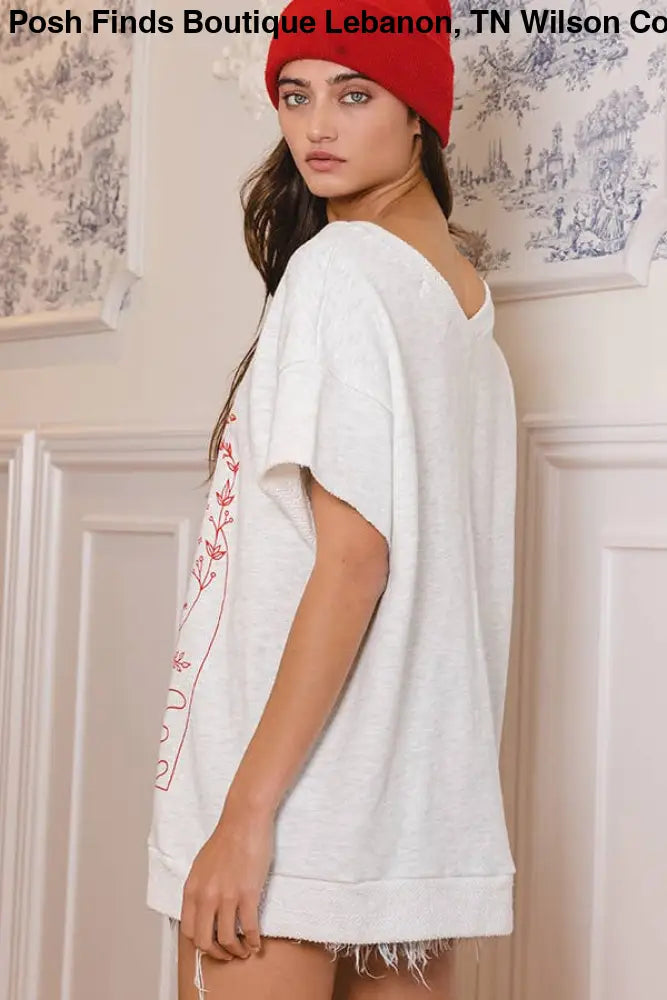 Love Graphic French Terry Loose Fit T-shirt: ASH GREY - Posh Finds