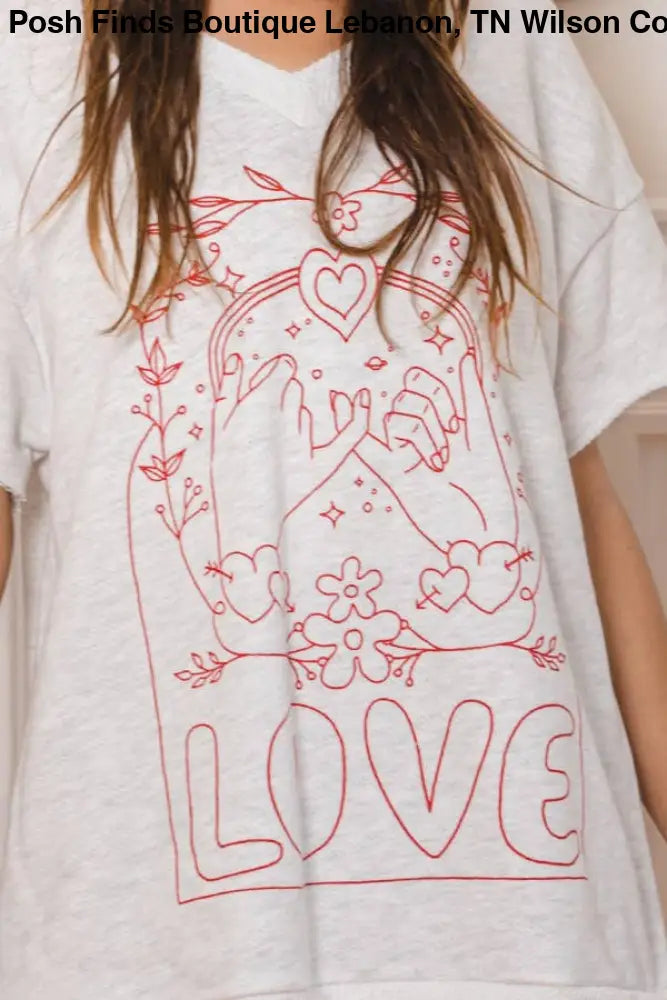 Love Graphic French Terry Loose Fit T-shirt: ASH GREY - Posh Finds