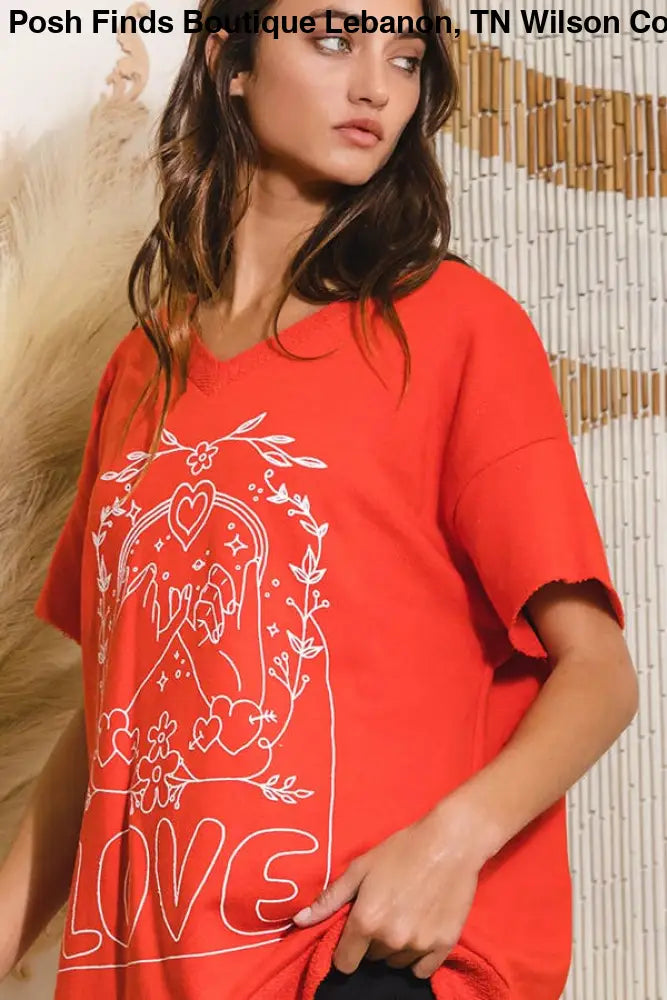 Love Graphic French Terry Loose Fit T-shirt: ASH GREY - Posh Finds