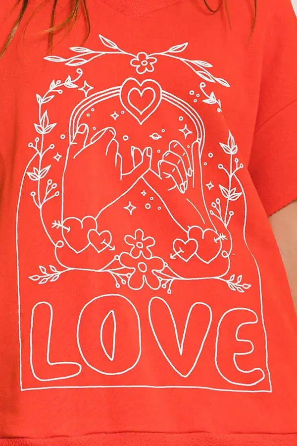 Love Graphic French Terry Loose Fit T-shirt: ASH GREY - Posh Finds