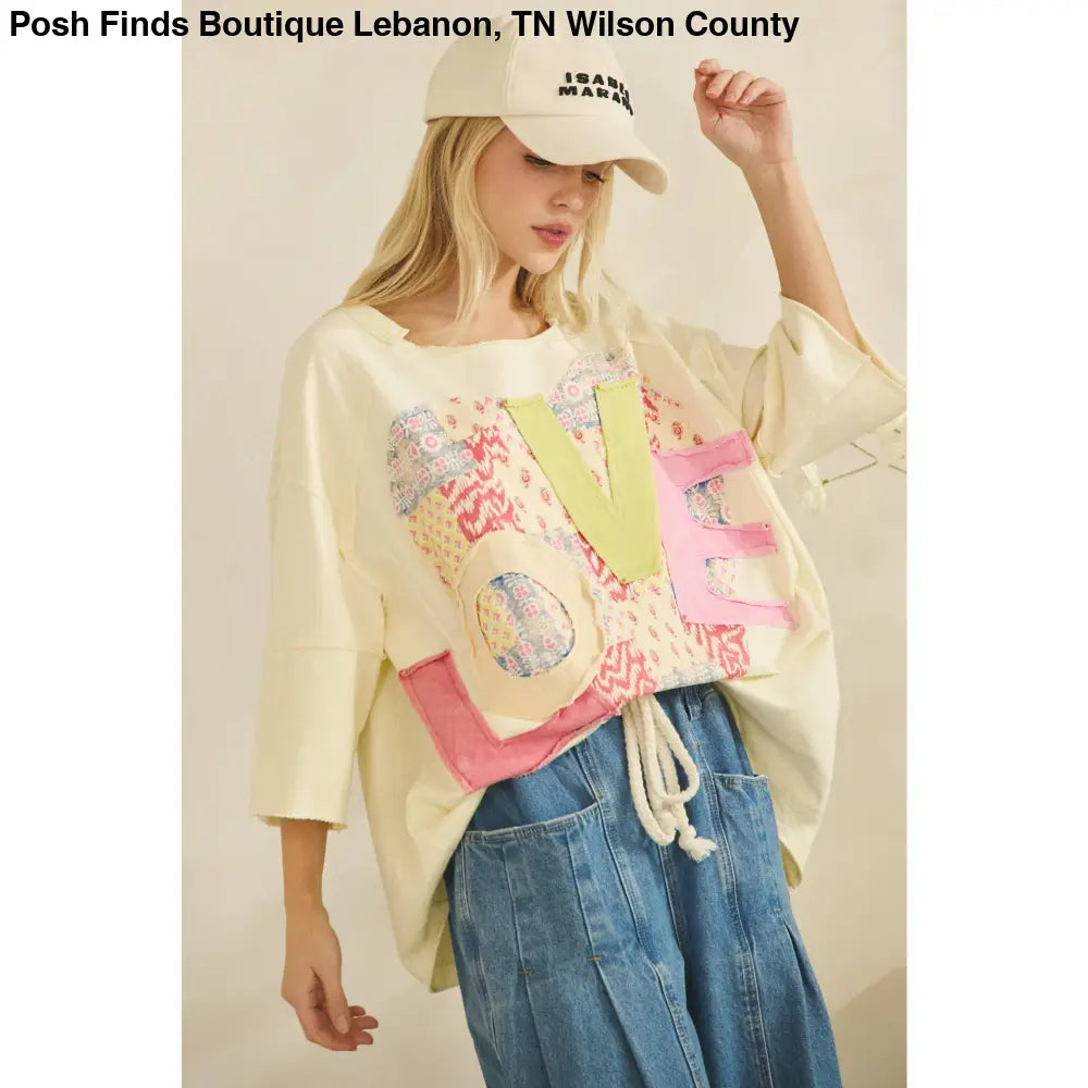 LOVE HEART PATCHWORK TEE Cream - Posh Finds