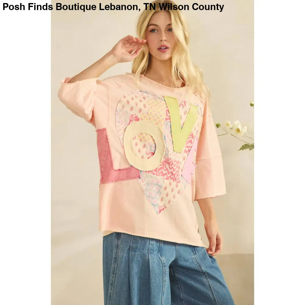 LOVE HEART PATCHWORK TEE Cream - Posh Finds