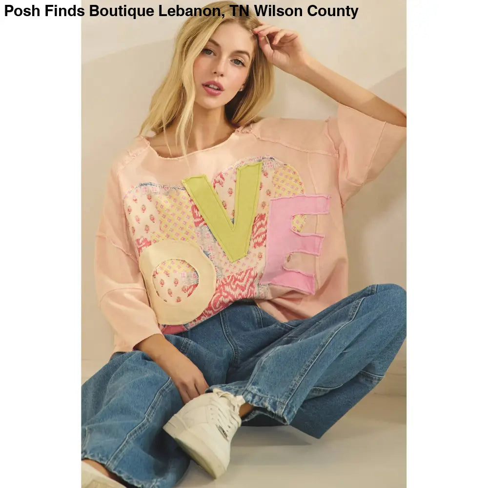 LOVE HEART PATCHWORK TEE Cream - Posh Finds