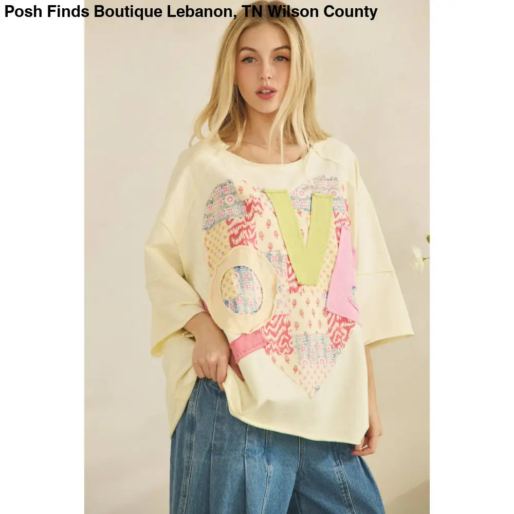 LOVE HEART PATCHWORK TEE Cream - Posh Finds