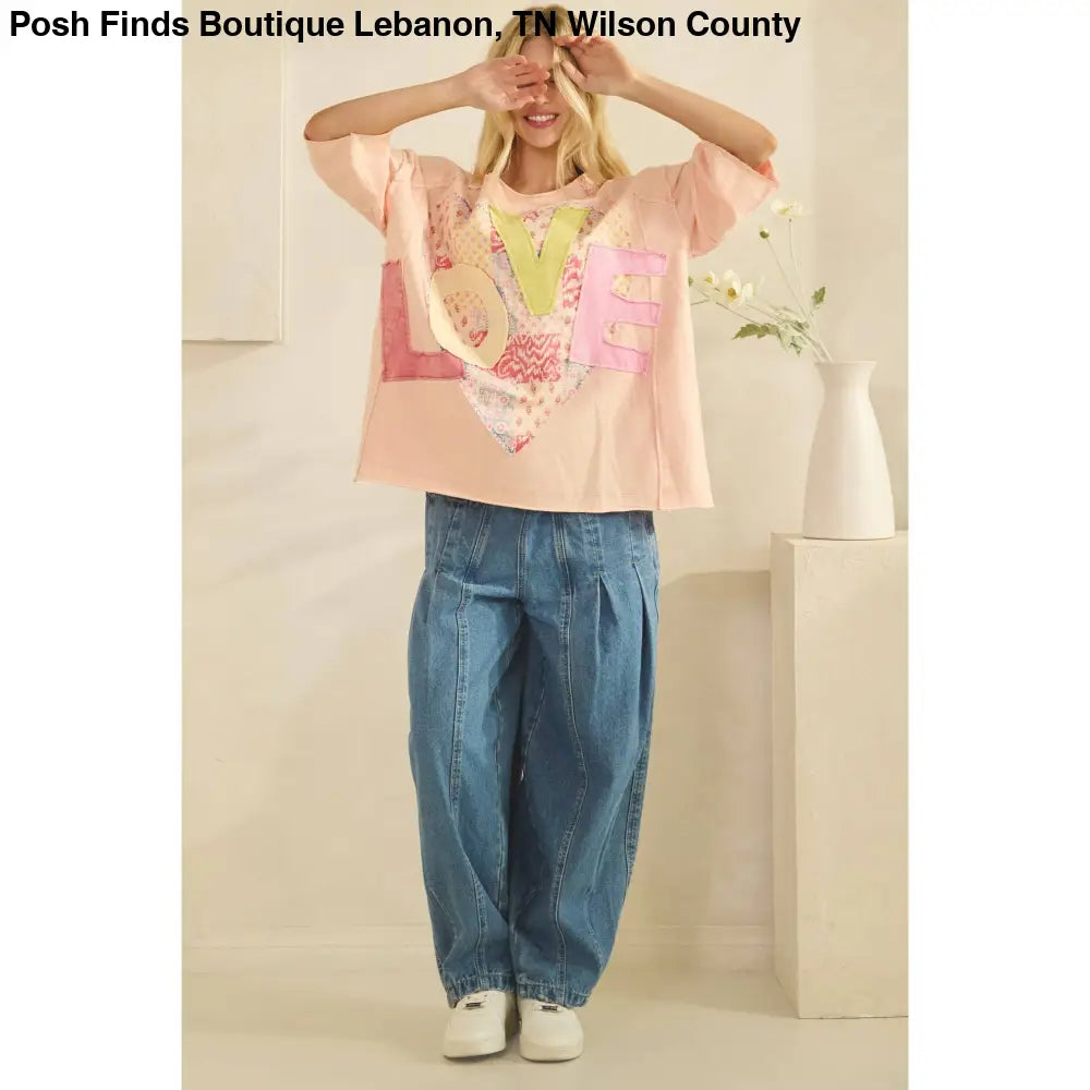 LOVE HEART PATCHWORK TEE Cream - Posh Finds