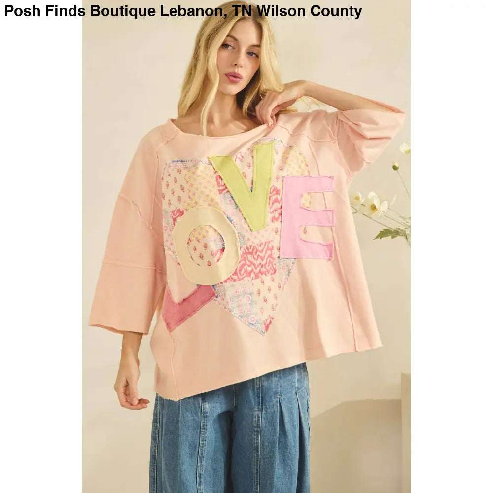LOVE HEART PATCHWORK TEE Cream - Posh Finds