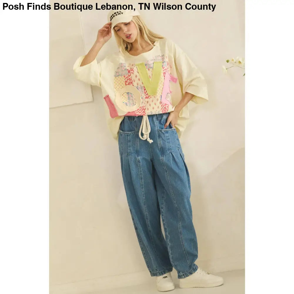 LOVE HEART PATCHWORK TEE Cream - Posh Finds