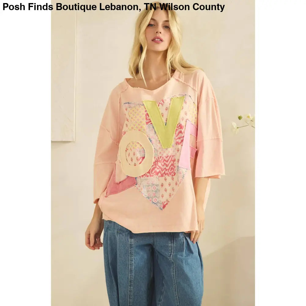 LOVE HEART PATCHWORK TEE Cream - Posh Finds