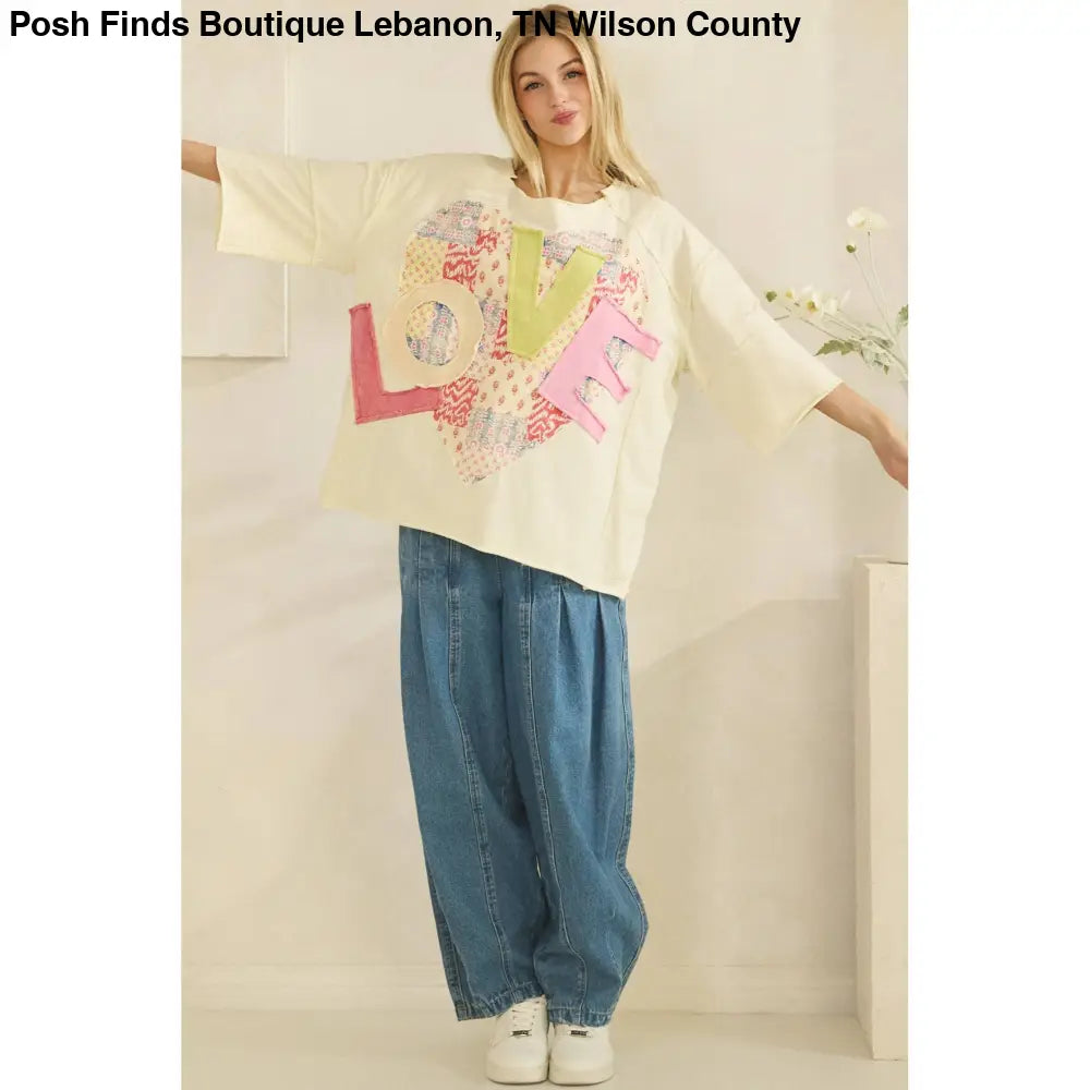 LOVE HEART PATCHWORK TEE Cream - Posh Finds