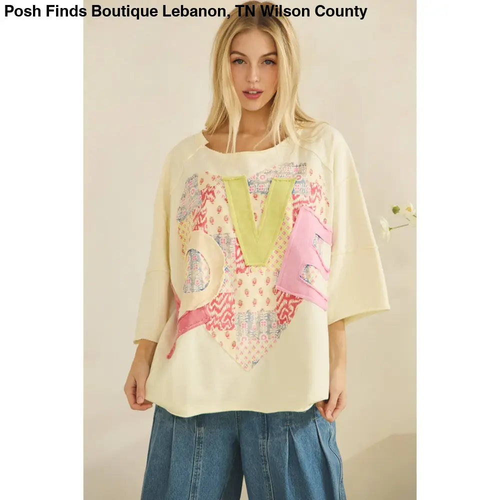LOVE HEART PATCHWORK TEE Cream - Posh Finds