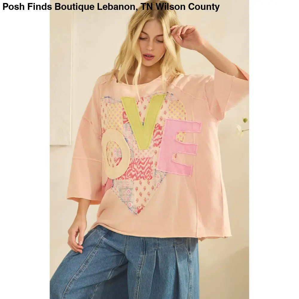 LOVE HEART PATCHWORK TEE Cream - Posh Finds