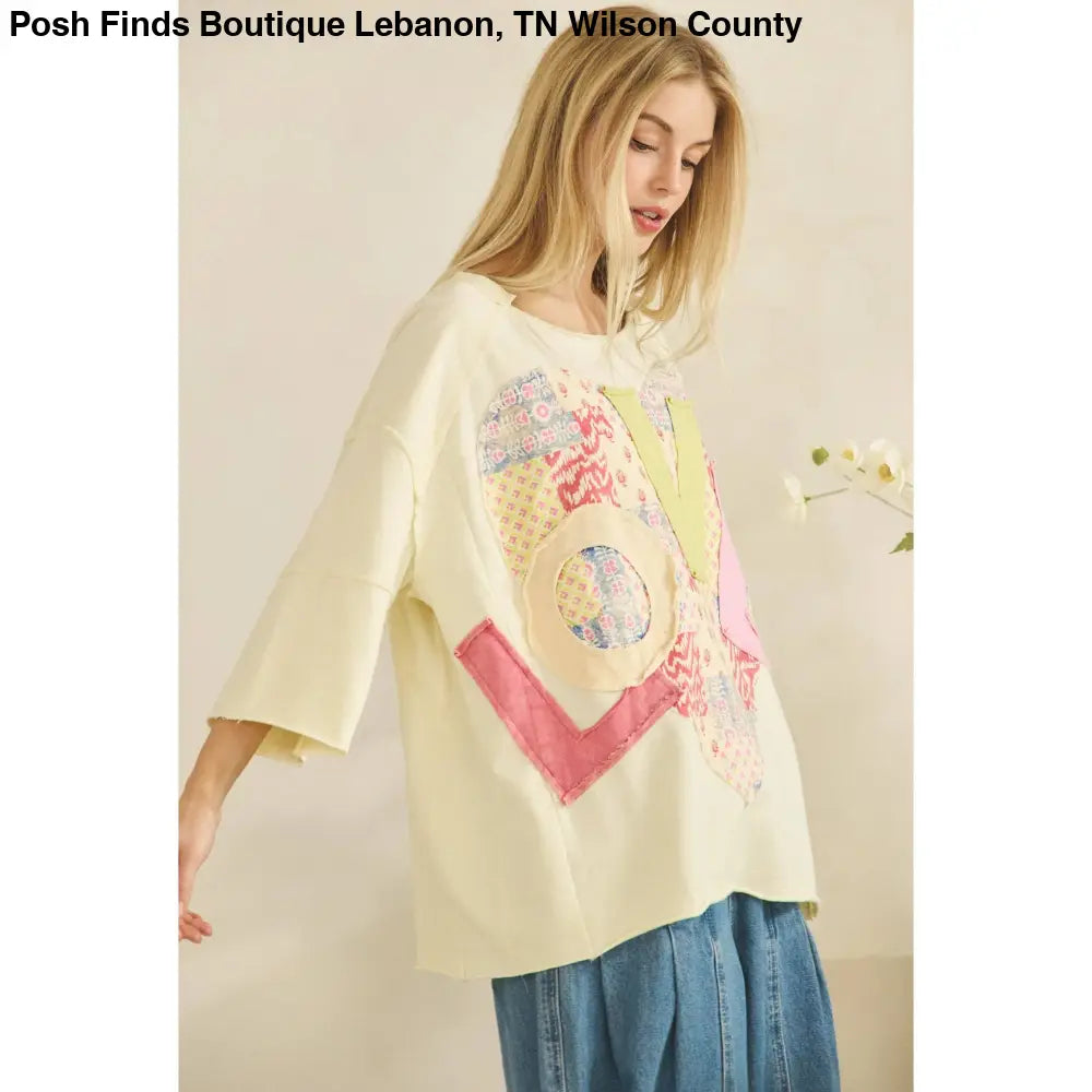 LOVE HEART PATCHWORK TEE Cream - Posh Finds