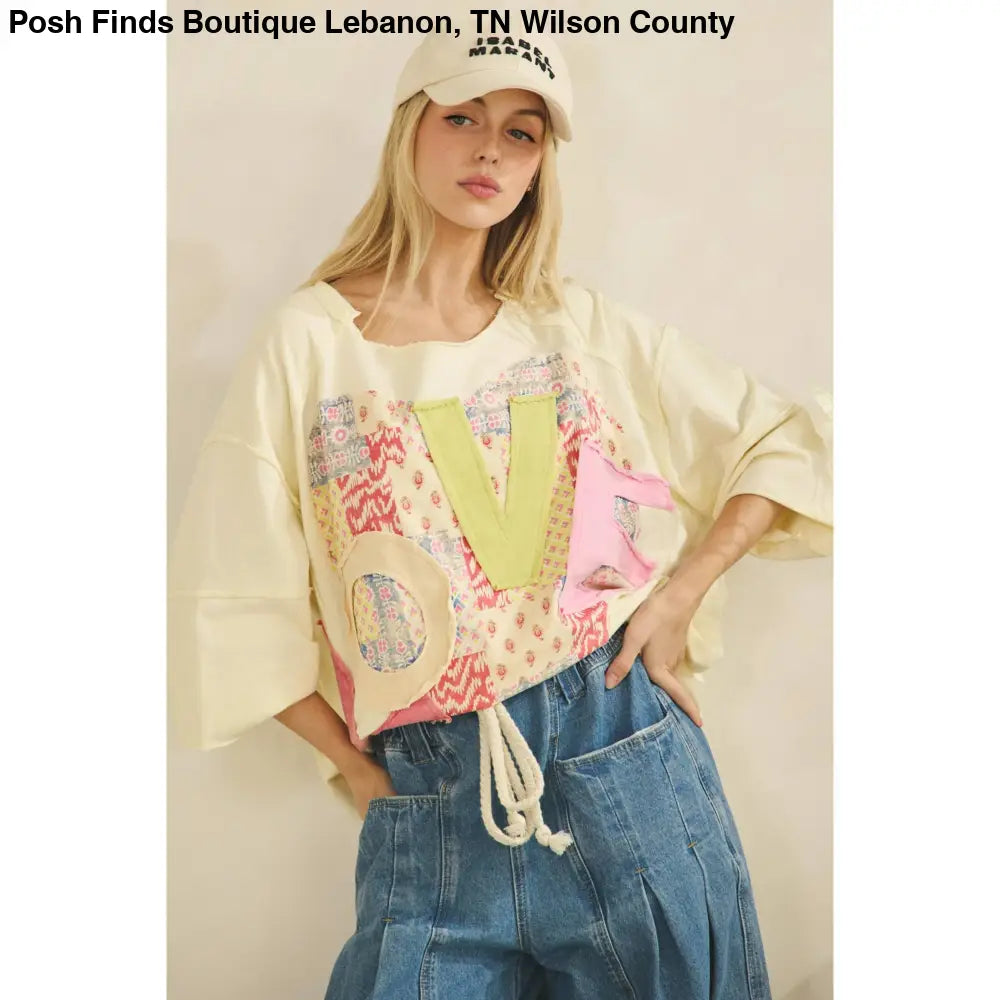 LOVE HEART PATCHWORK TEE Cream - Posh Finds