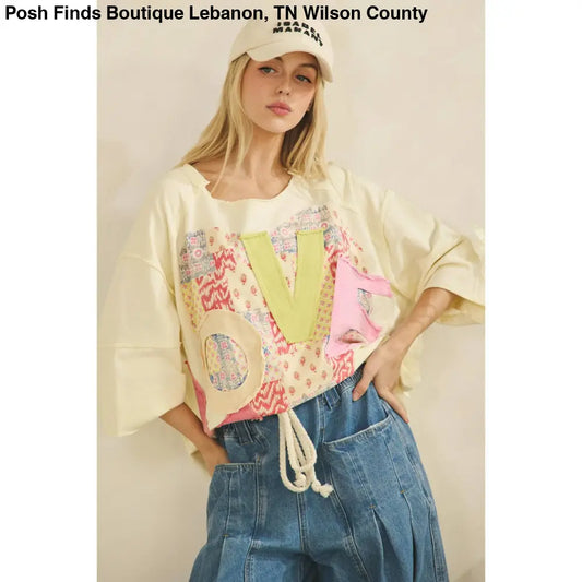LOVE HEART PATCHWORK TEE Cream - Posh Finds