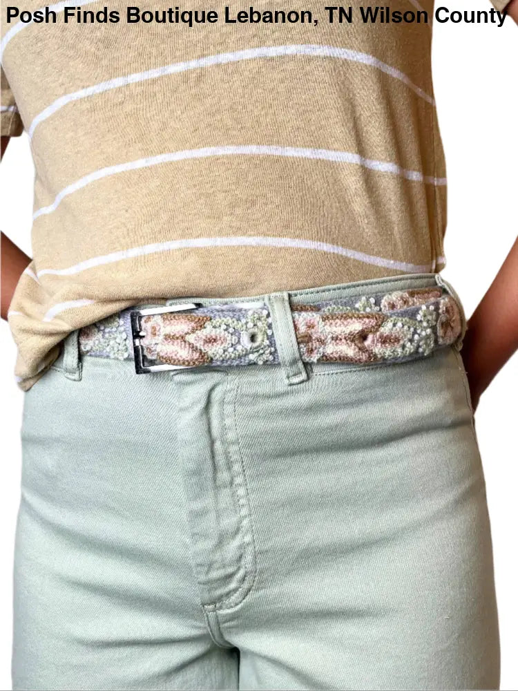 Luisa Skinny Embroidered Belt: Gray - Posh Finds