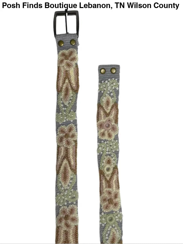 Luisa Skinny Embroidered Belt: Gray - Posh Finds