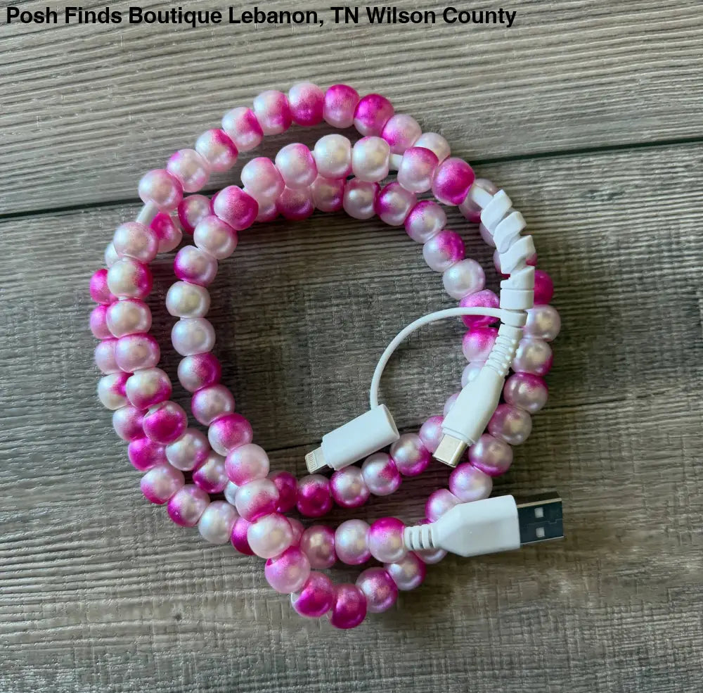 Mermaid Beaded Phone Charger with Lightning & USB-C: White Blue - Phone Charger