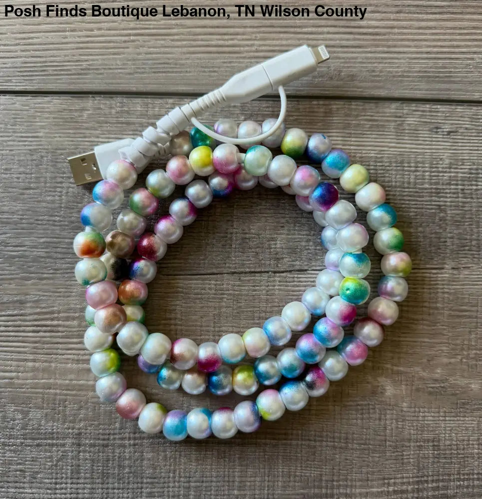 Mermaid Beaded Phone Charger with Lightning & USB-C: White Rainbow - Phone Charger