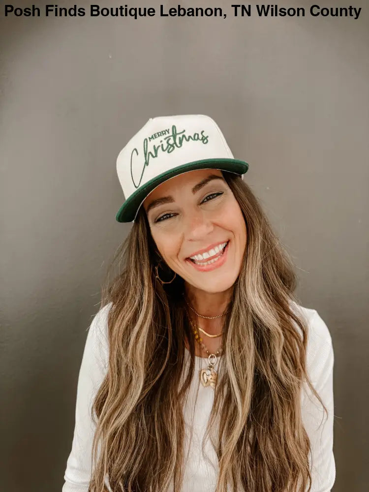 Merry Christmas Trucker Hat Embroidered in Green - Posh Finds