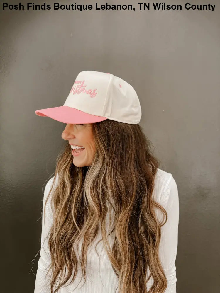 Merry Christmas Trucker Hat Embroidered in Pink - Posh Finds
