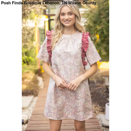 Metallic Jacquard Contrast Ruffle Dress - Posh Finds
