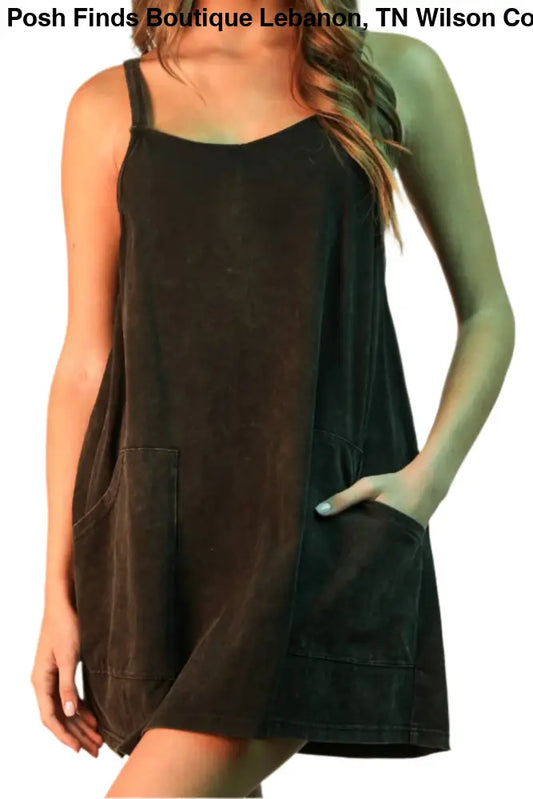 Mineral Washed Knit Mini Dress Skort: BLACK - Posh Finds