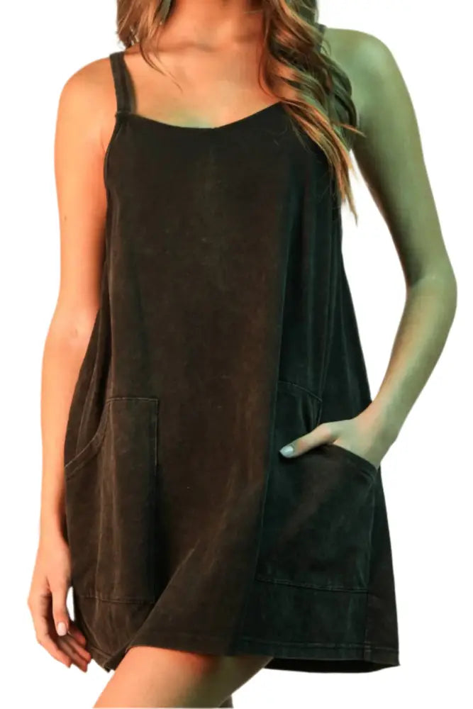 Mineral Washed Knit Mini Dress Skort: BLACK - Posh Finds