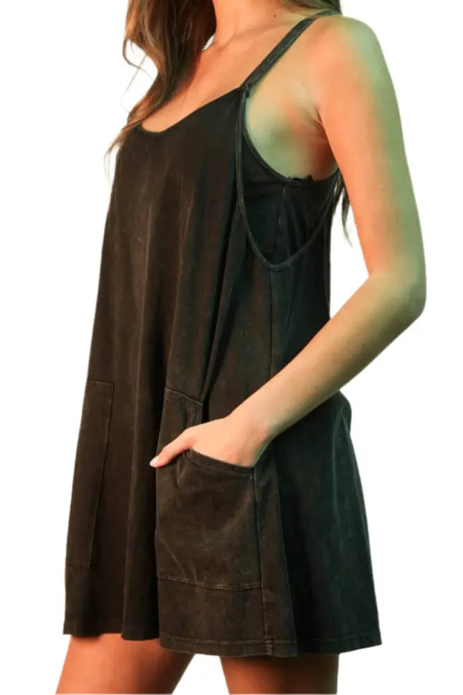Mineral Washed Knit Mini Dress Skort: BLACK - Posh Finds