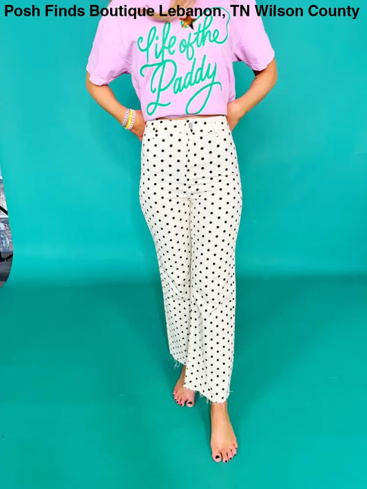 Mini Polka Dot Stretchy Ivory Denim Pants - Posh Finds