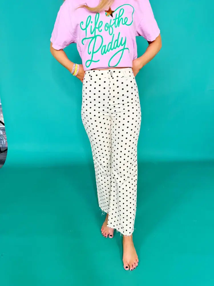 Mini Polka Dot Stretchy Ivory Denim Pants - Posh Finds