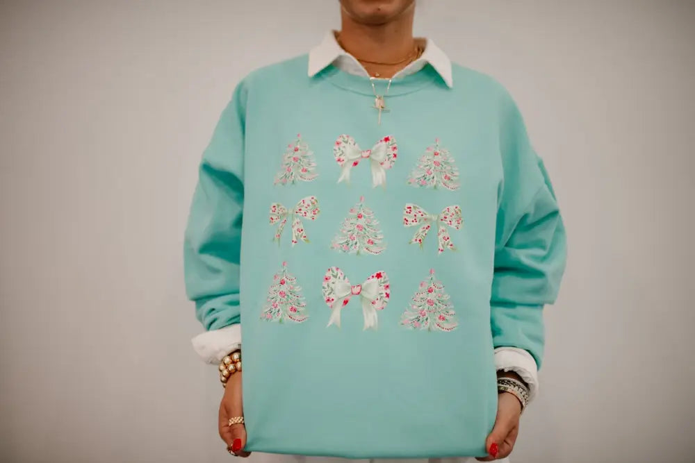 Mint Christmas Trees and Bows Sweatshirt - Posh Finds