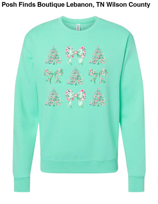 Mint Christmas Trees and Bows Sweatshirt - Posh Finds